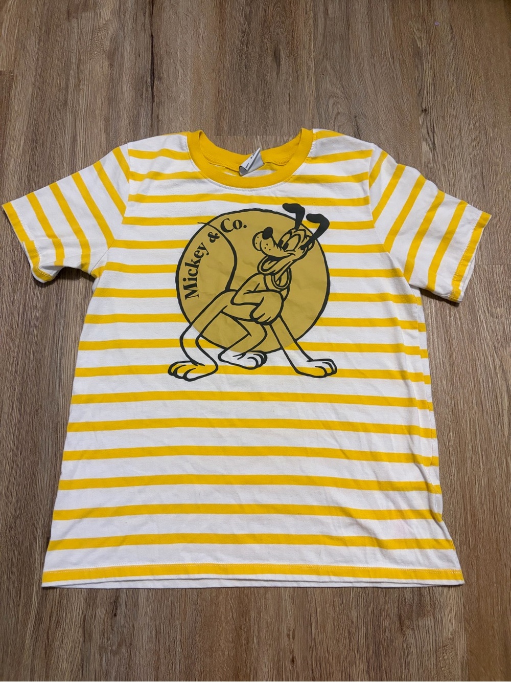 Vintage Disney Yellow and White Striped Pluto Graphic Tee